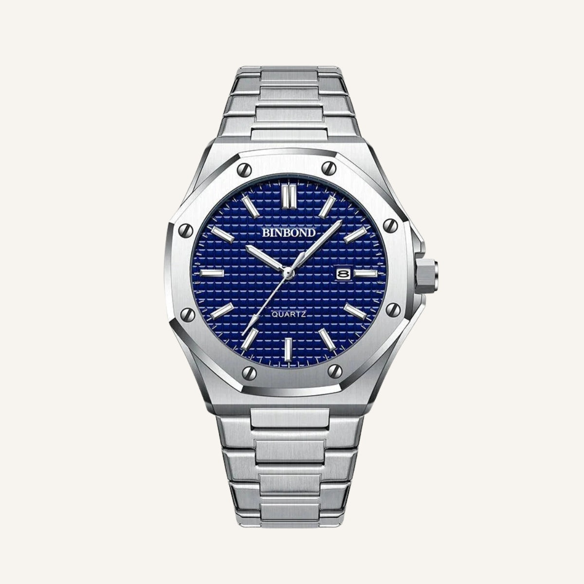 Relogio Masculino Prata Blind Civano fundo azul