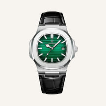 Relogio de Couro Preto Luxe Civano fundo verde