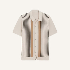 Striped Knit Polo Shirt - Montelle